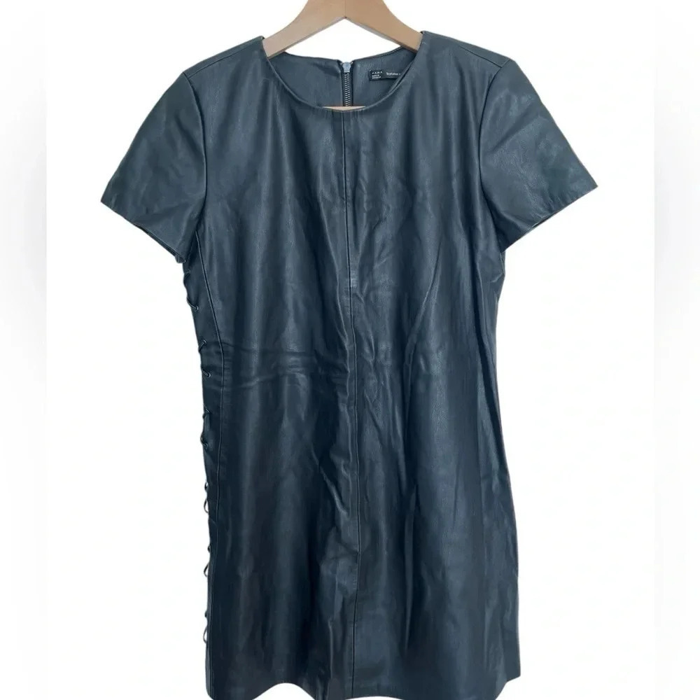 FREE with any purchase- Zara faux leather dress with  lace-up details